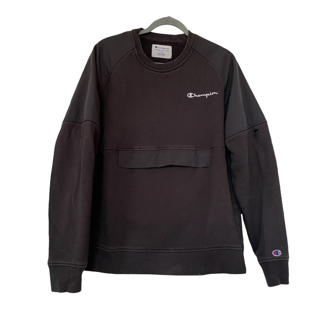 Champion large black pullover sweater front pocket sweatshirt men’s long sleeve - Picture 1 of 11